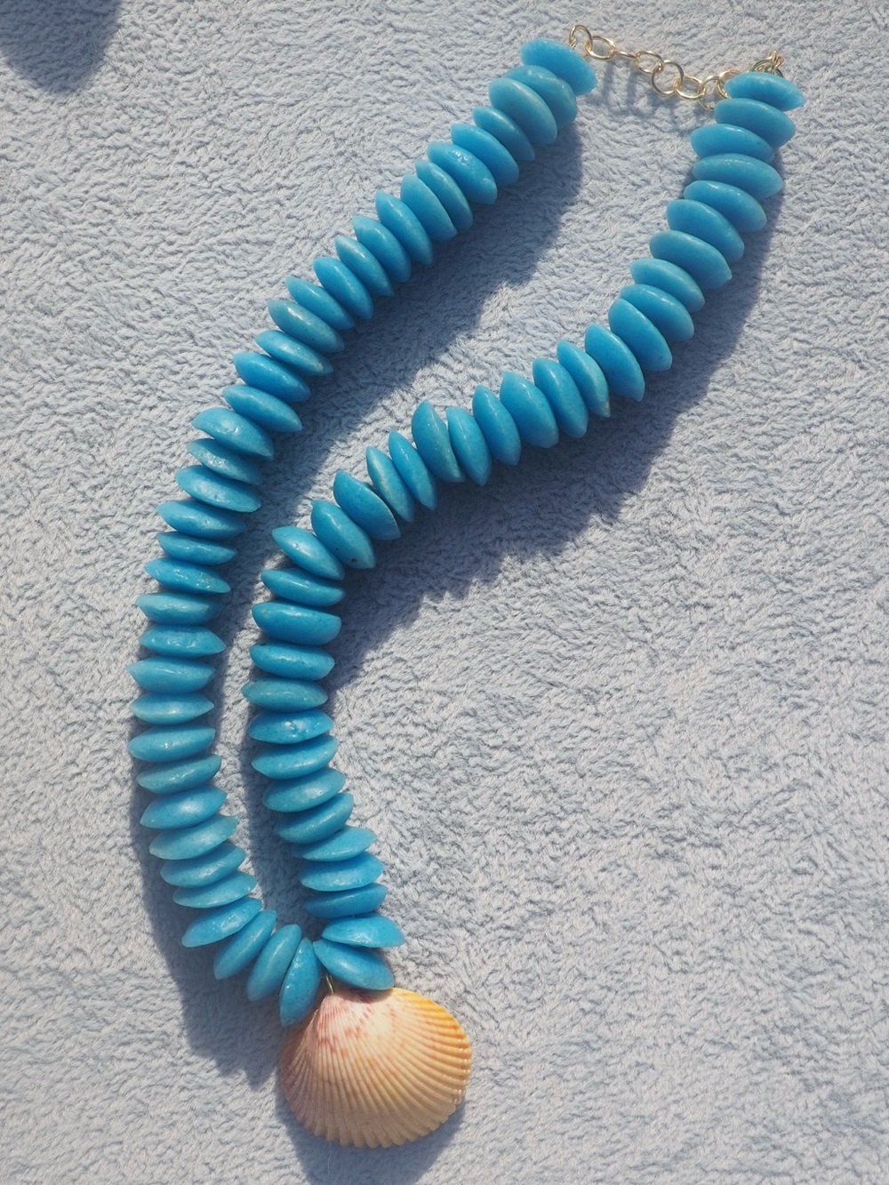 Turquoise Blue Beaded Necklace with Shell Accent - Women Jewelry